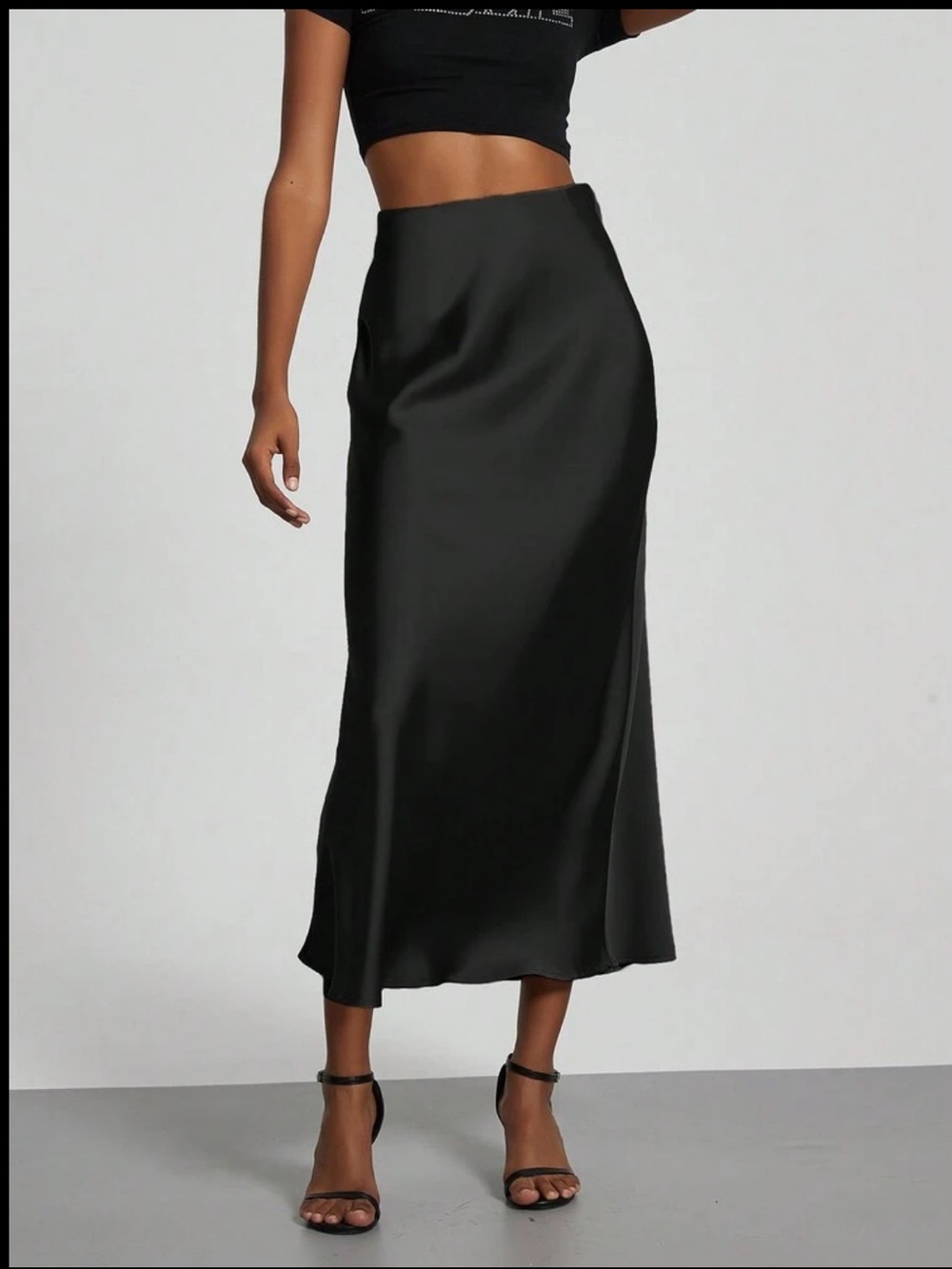 Satin Black Midi Skirt